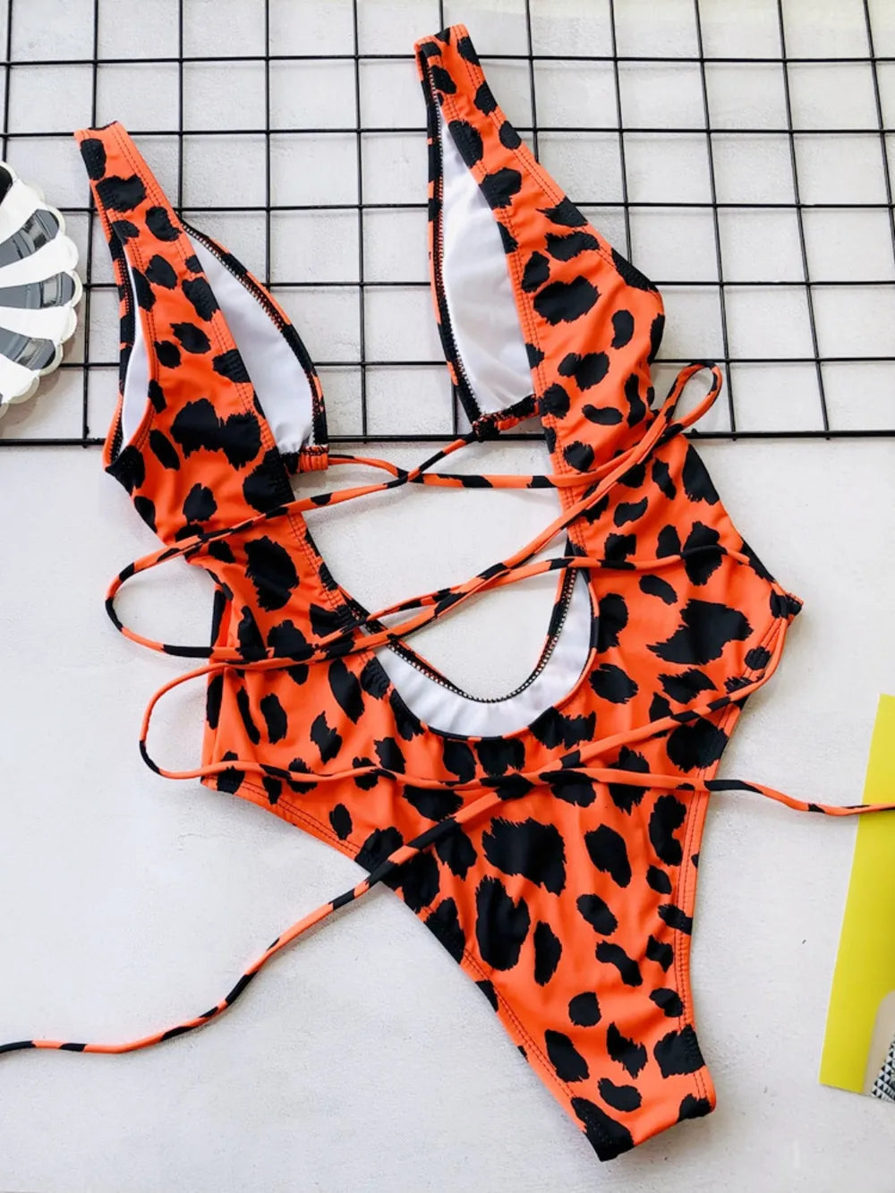 Lace-Up Backless Plunge One-Piece Swimwear - E-Esther Clothing Store