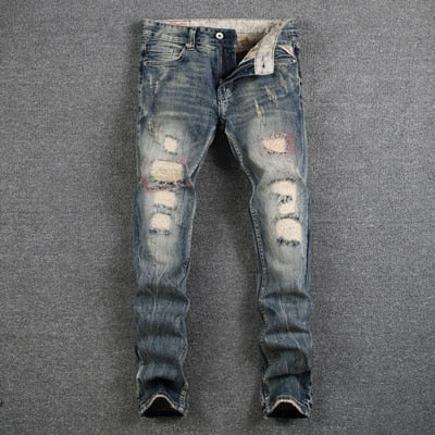 Mens Jeans Destroyed Ripped Jeans For Men Casual Pants Slim Fit Brand Streetwear Stretch Biker Jeans Trousers - E-Esther Clothing Store