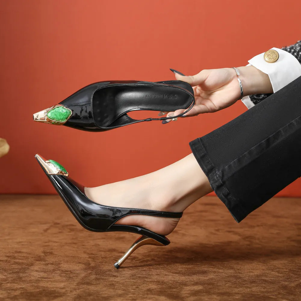 Point Toe Stiletto Slingback Pumps - E-Esther Clothing Store