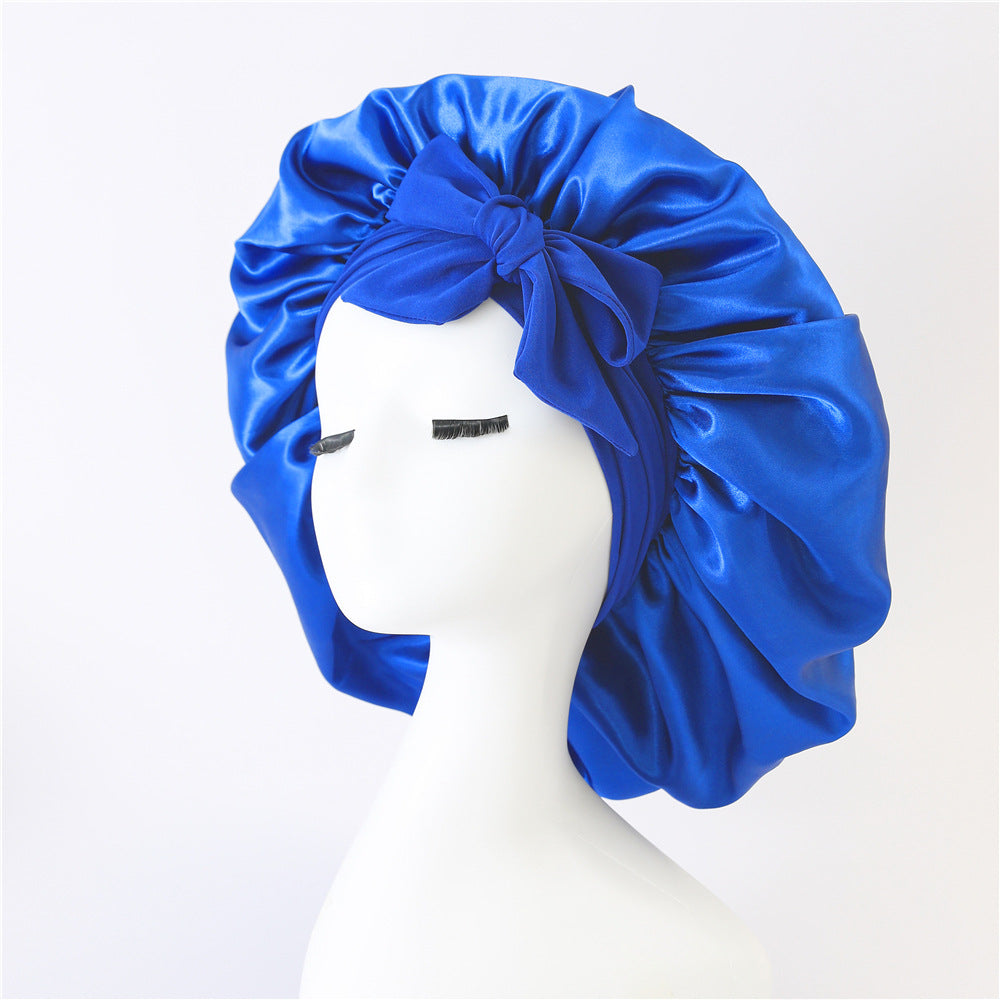 Elastic ribbon bow color Ding round hat solid color night cap wide-brimmed beauty hairdressing head scarf hat - E-Esther Clothing Store
