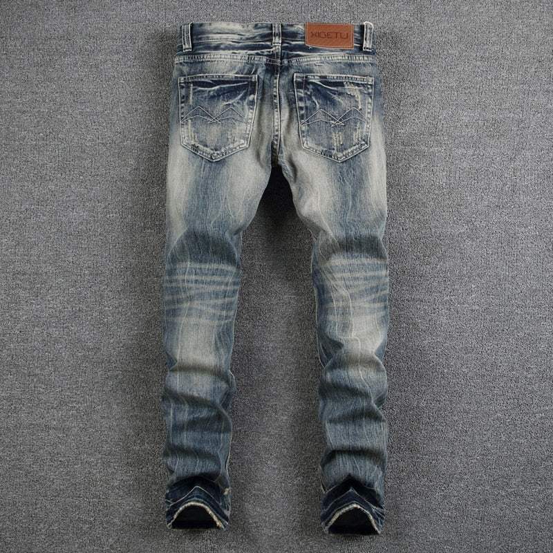 Mens Jeans Destroyed Ripped Jeans For Men Casual Pants Slim Fit Brand Streetwear Stretch Biker Jeans Trousers - E-Esther Clothing Store