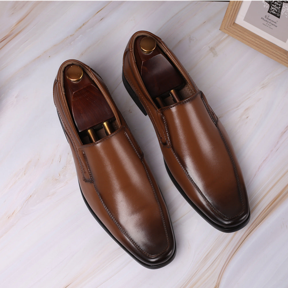 Men's leather shoes, men's color polishing shoes, men's shoes, one foot stepping men's leather shoes, small square toe Japanese men's leather shoes - E-Esther Clothing Store