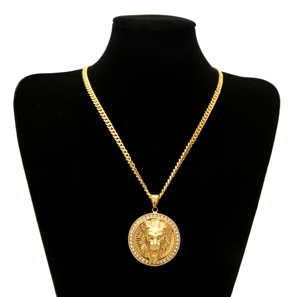 Mens Hip Hop Jewelry Iced Out Gold Color Fashion Bling Bling Lion Head Pendant Men Necklace Gold Color For Gift/present - E-Esther Clothing Store