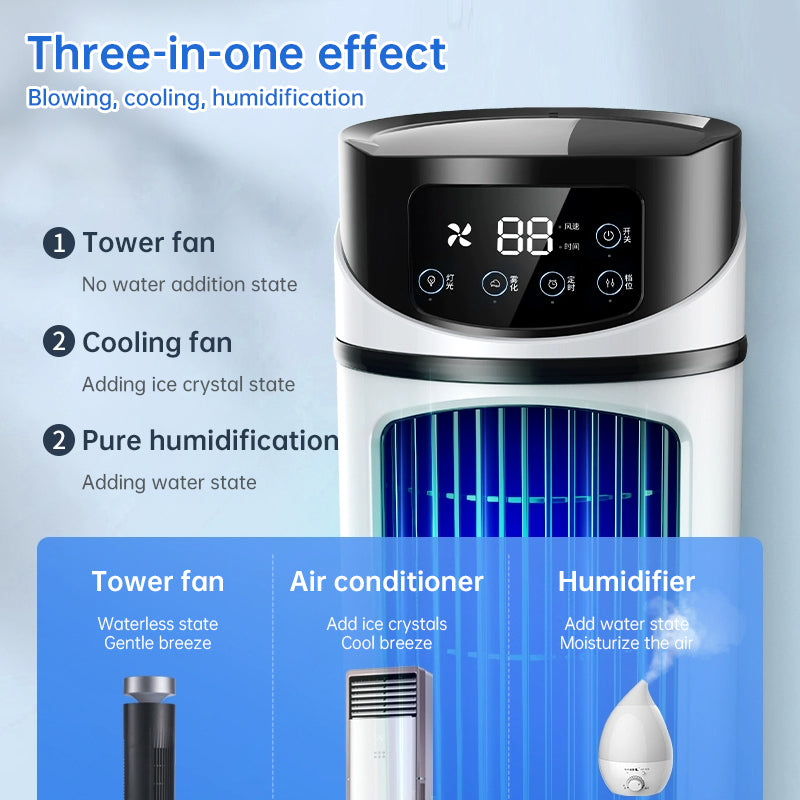 Mini portable AC, USB air cooler, bladeless electric fan.