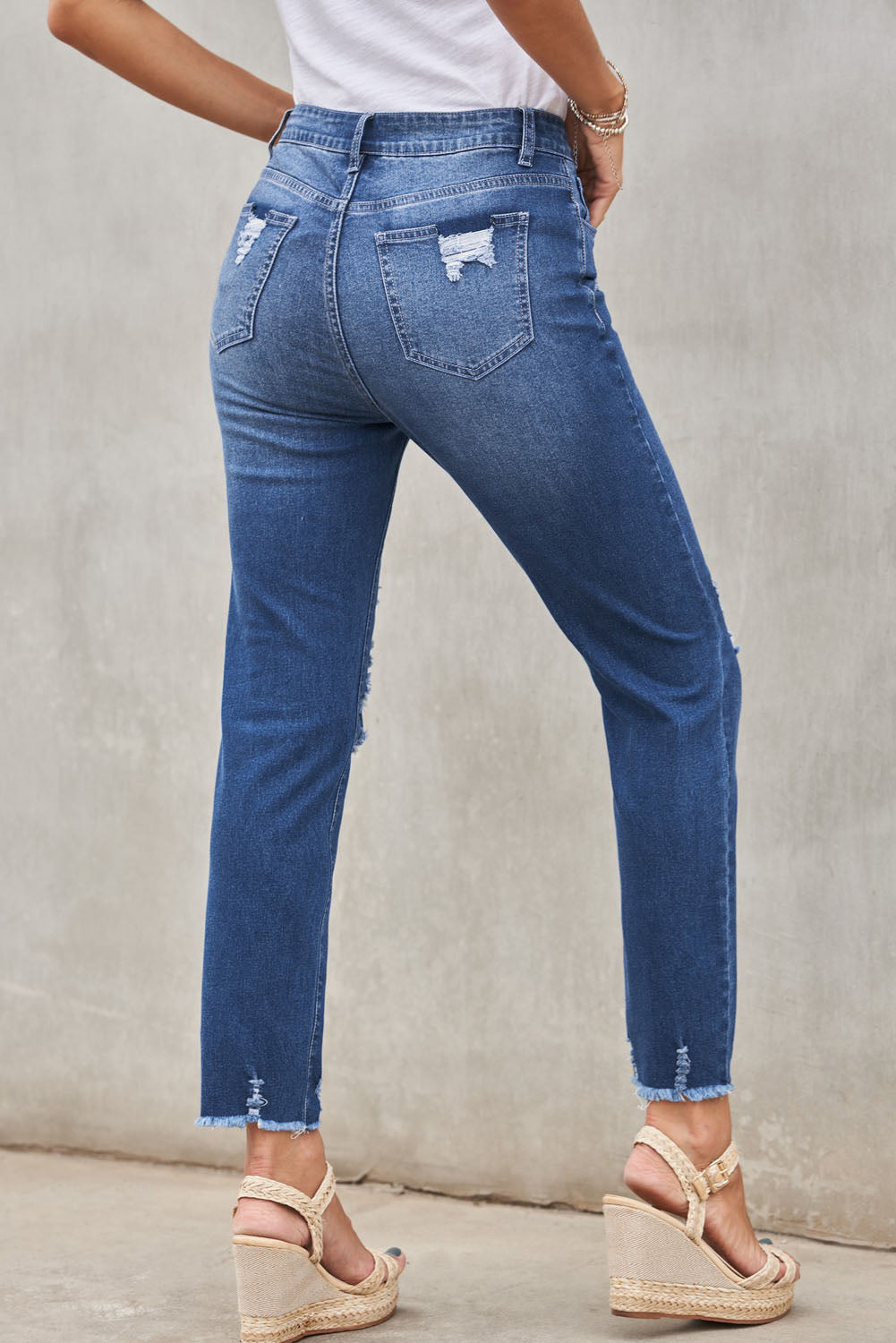 Black Distressed Boyfriend Denim Pants - E-Esther Clothing Store