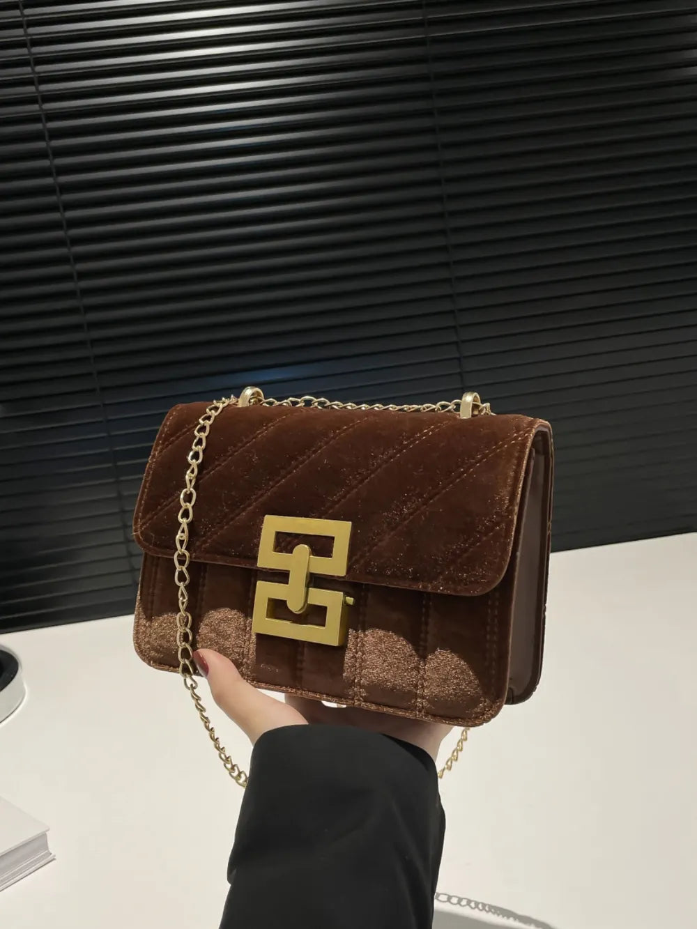 Solid Color Chain Shoulder Bag - E-Esther Clothing Store