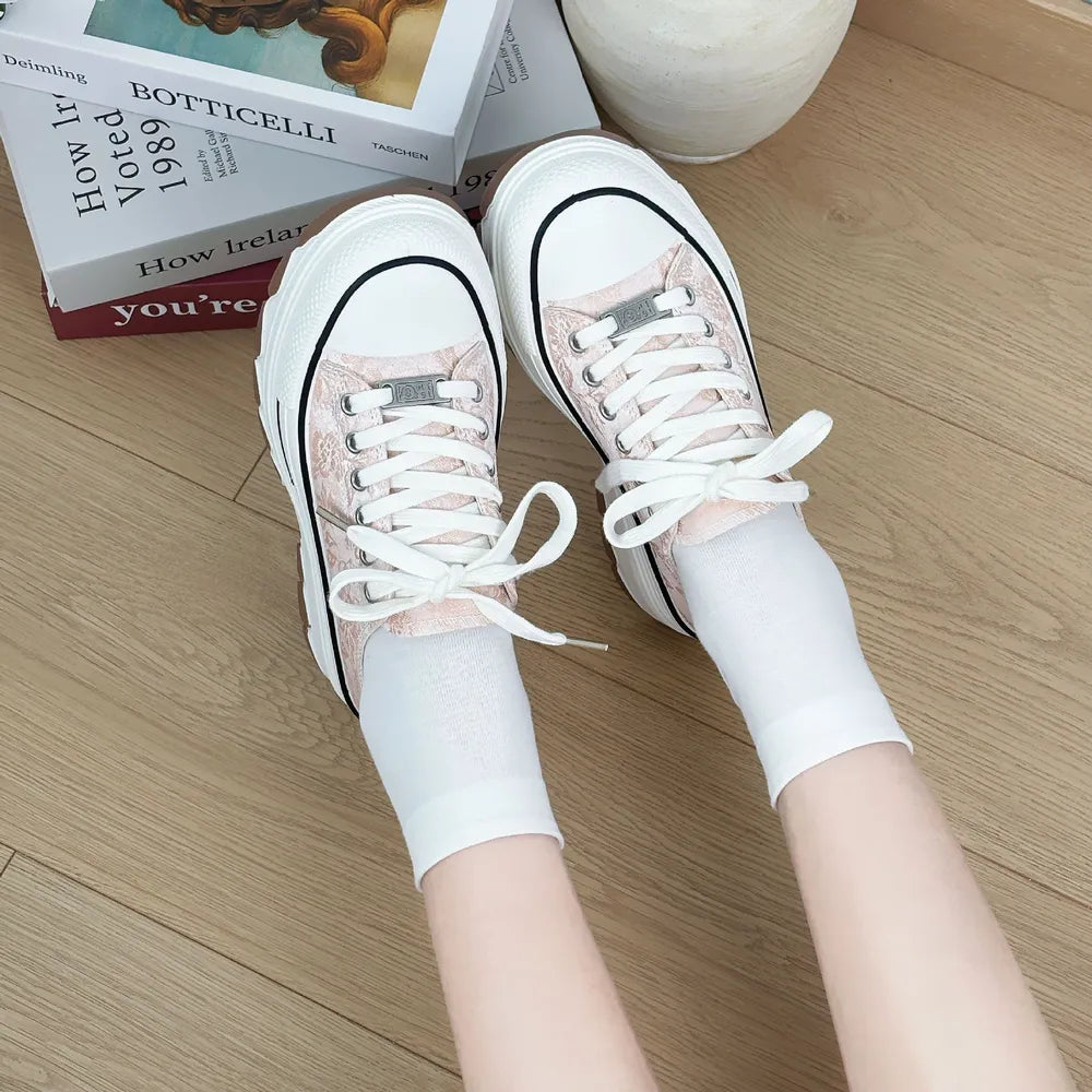 Lace-Up Canvas Platform Sneakers - E-Esther Clothing Store