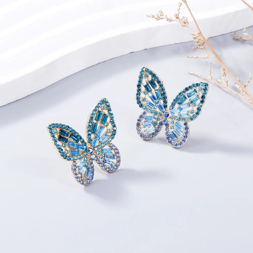 Alloy Inlaid Rhinestone Butterfly Earrings - E-Esther Clothing Store