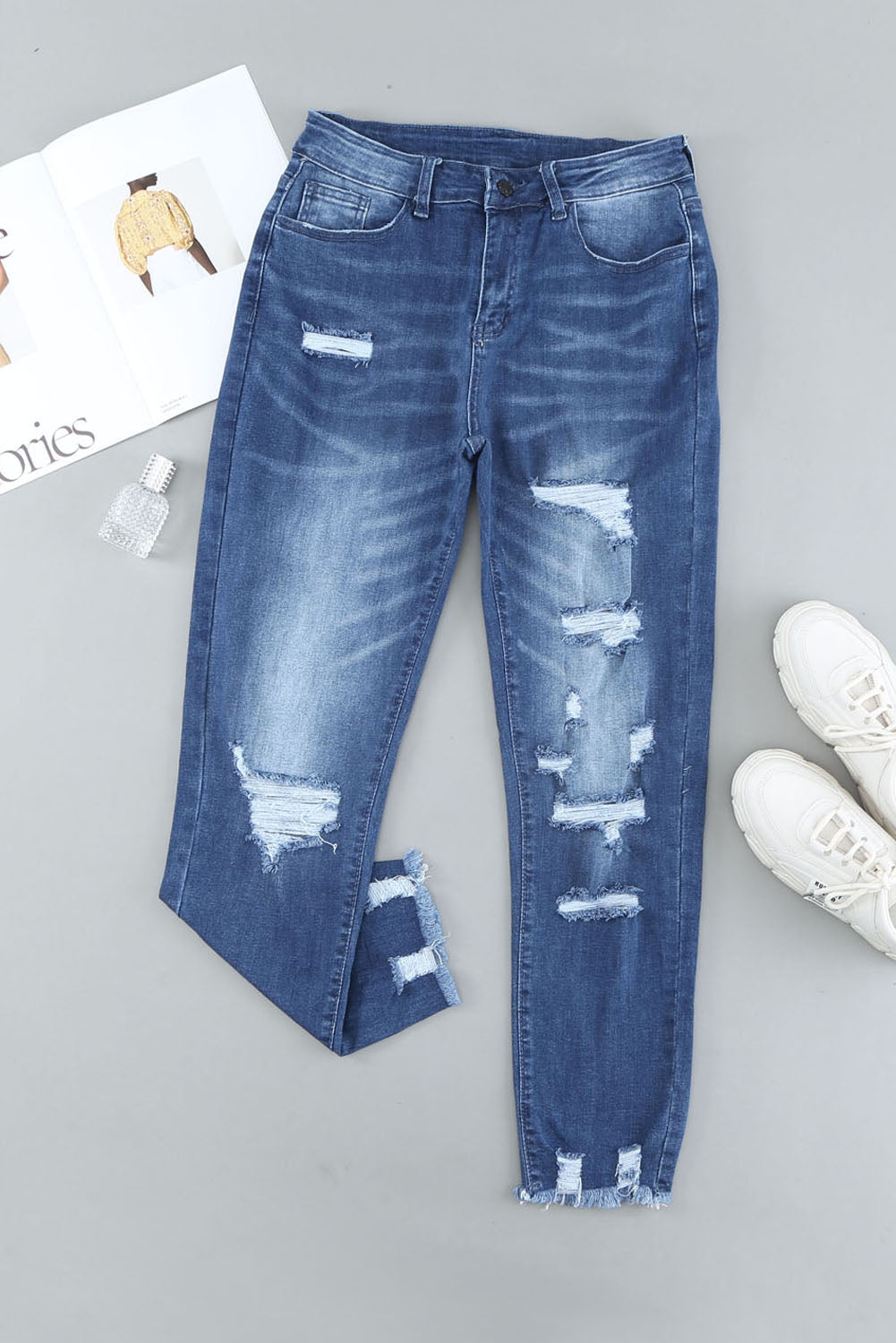 Black Distressed Boyfriend Denim Pants - E-Esther Clothing Store