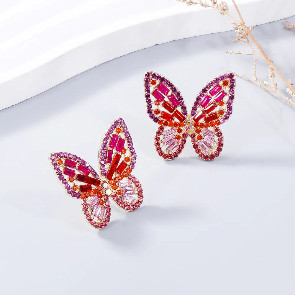 Alloy Inlaid Rhinestone Butterfly Earrings - E-Esther Clothing Store