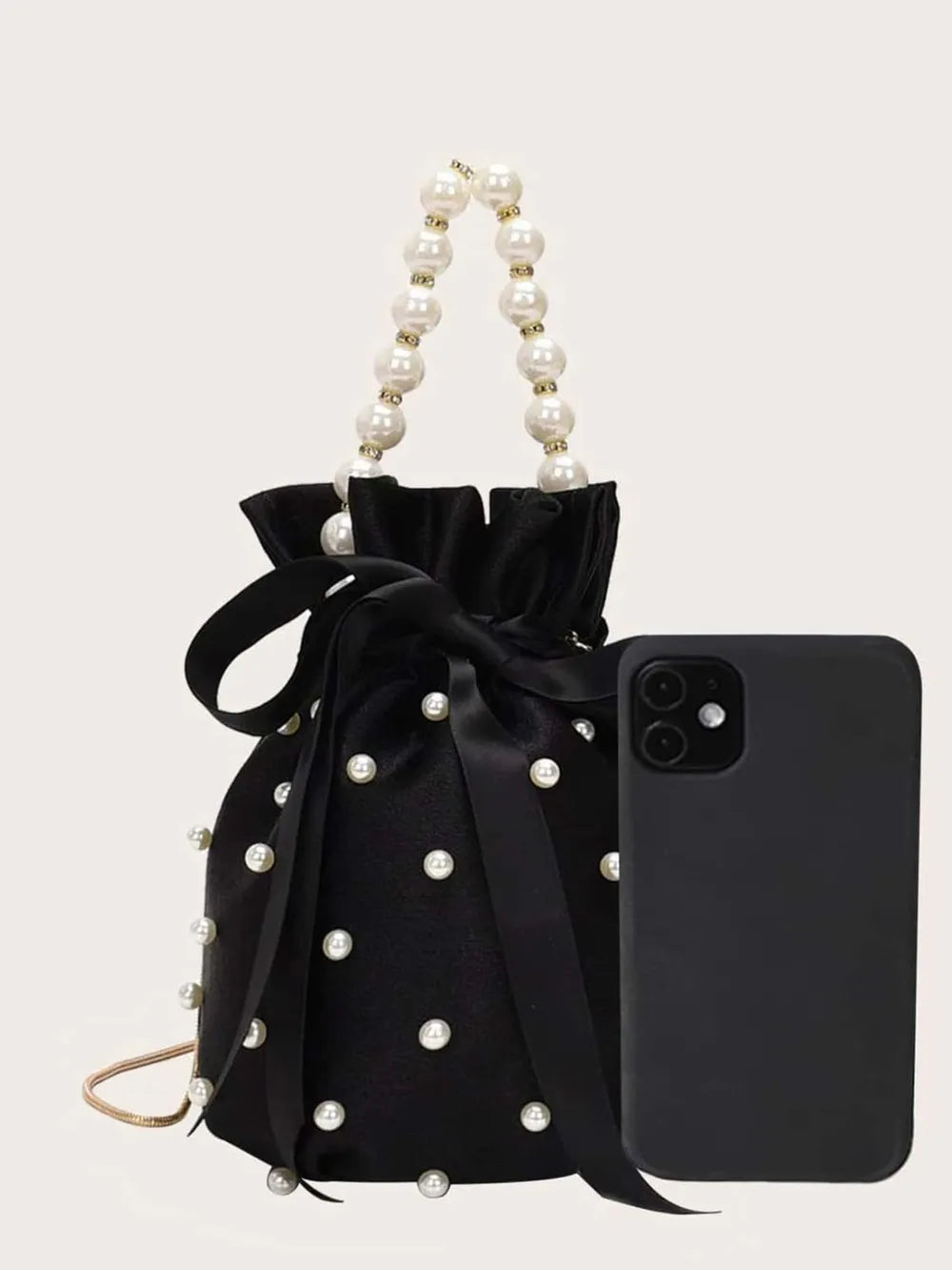 Pearl Detail Solid Color Bucket Bag - E-Esther Clothing Store