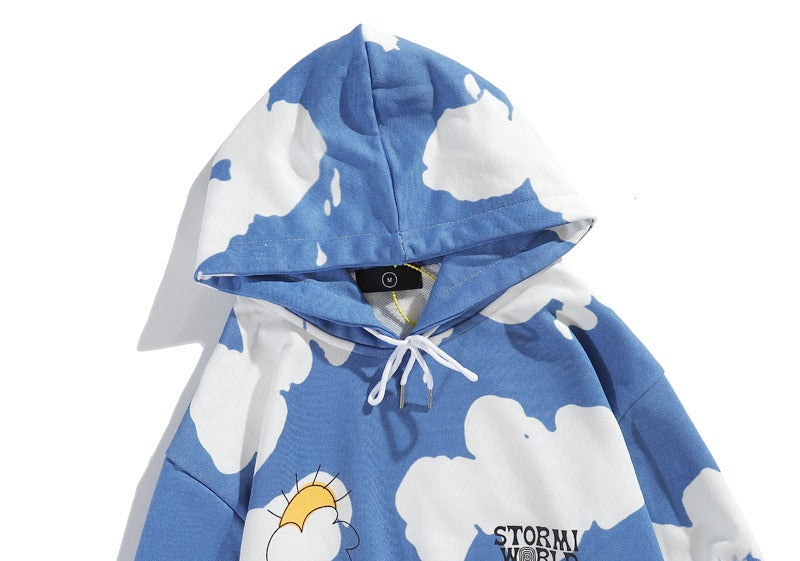 Blue Sky and White Clouds Tie Dyed Hoodie Ins Oversized Hoodie