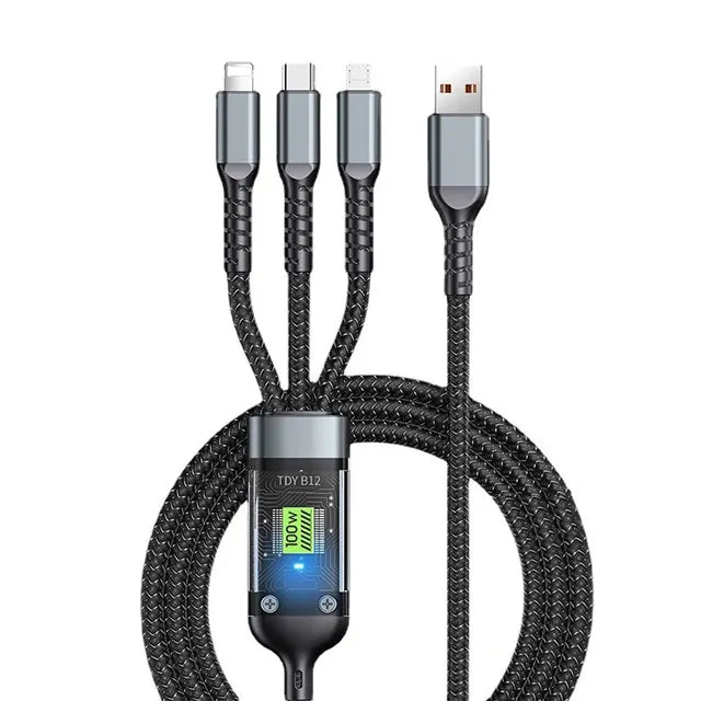 3 In 1 Usb 100w Type C/Iphone//Android Cable For Fast Charging