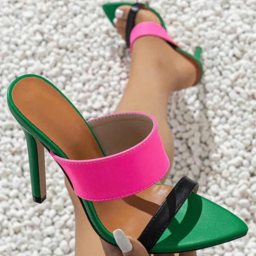Contrast Open Toe Stiletto Sandals - E-Esther Clothing Store
