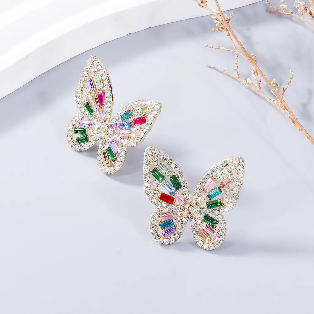 Alloy Inlaid Rhinestone Butterfly Earrings - E-Esther Clothing Store