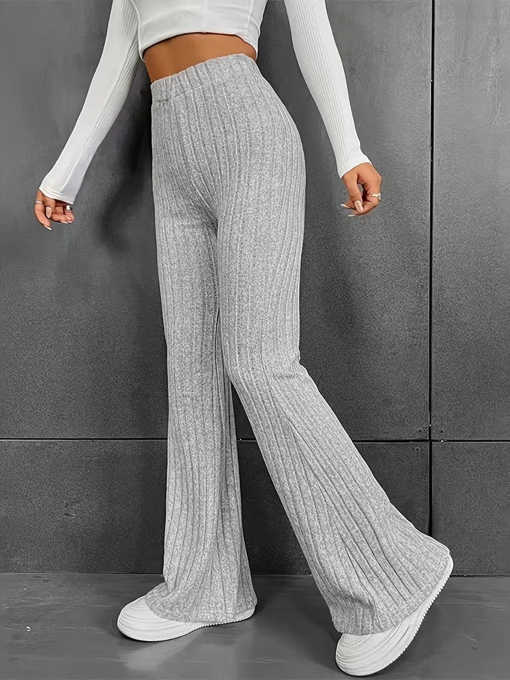 Fashionable and casual solid color micro flared high waisted pants for women - E-Esther Clothing Store