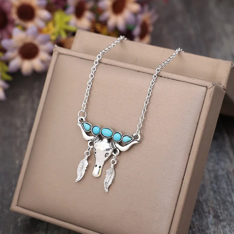 Artificial Turquoise Cow Shape Necklace - E-Esther Clothing Store