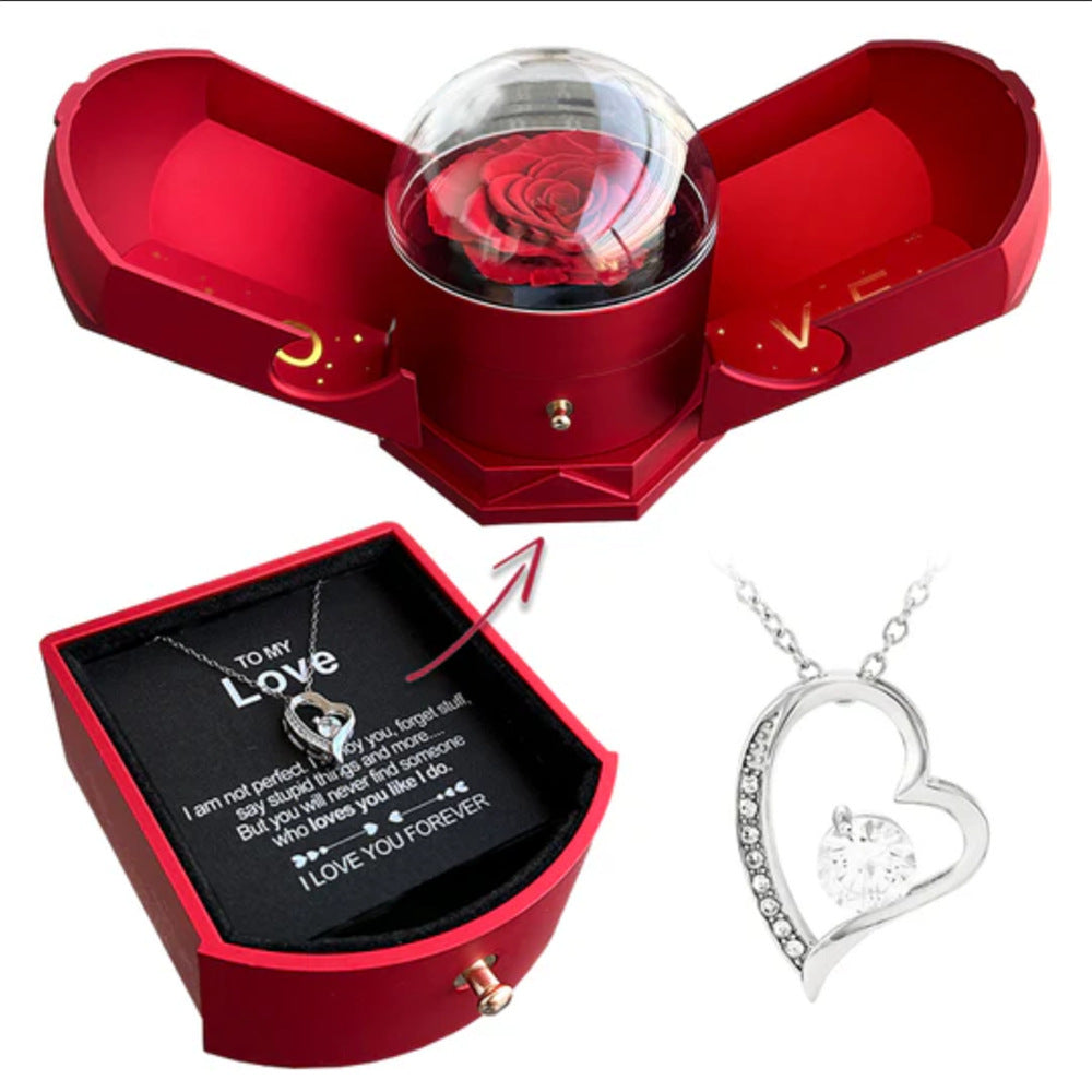 Double open rose gift box drawer style rose jewelry box angel wings Chinese Valentine's Day necklace gift box - E-Esther Clothing Store