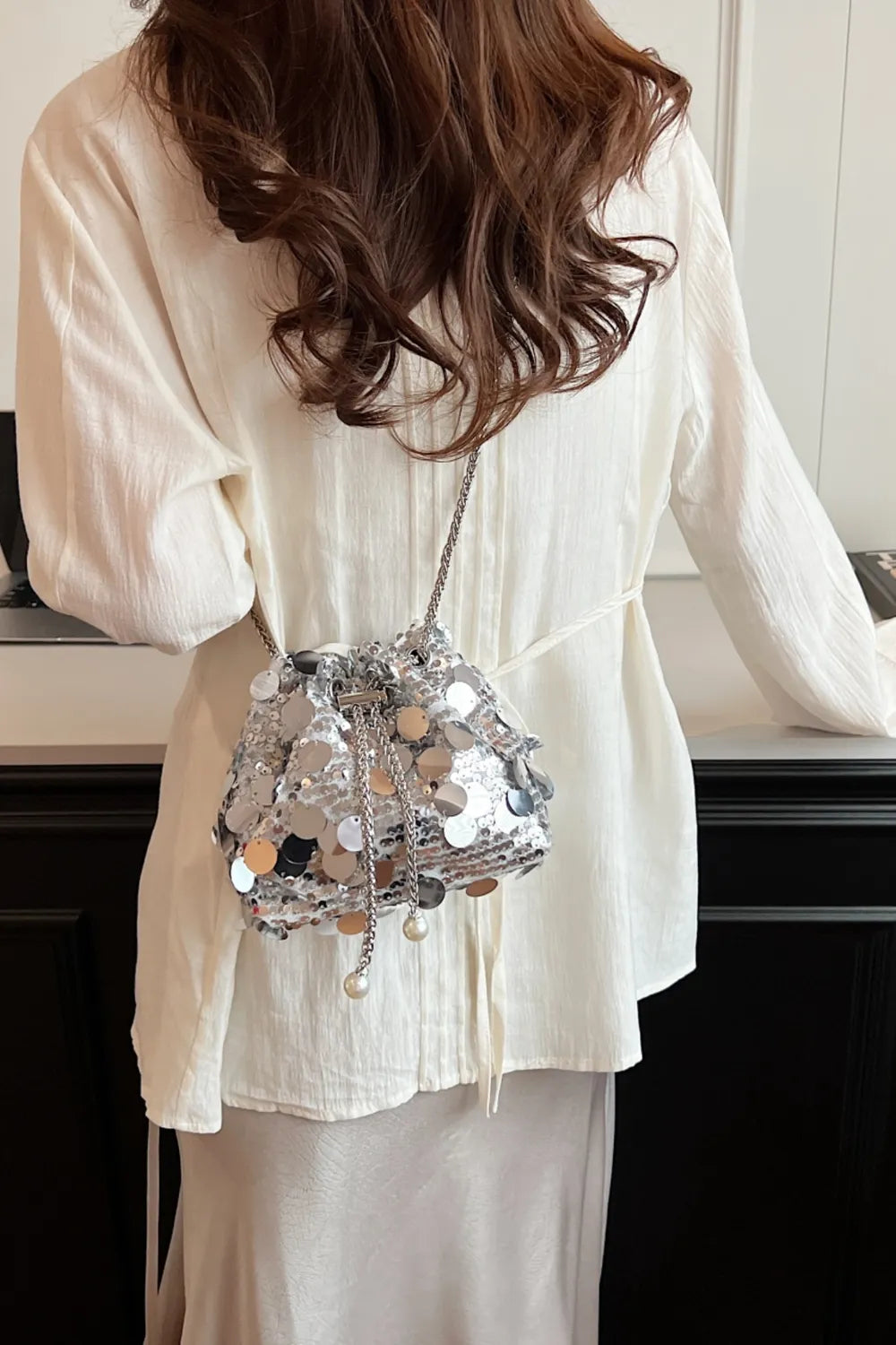 Drawstring Sequin Crossbody Bag - E-Esther Clothing Store