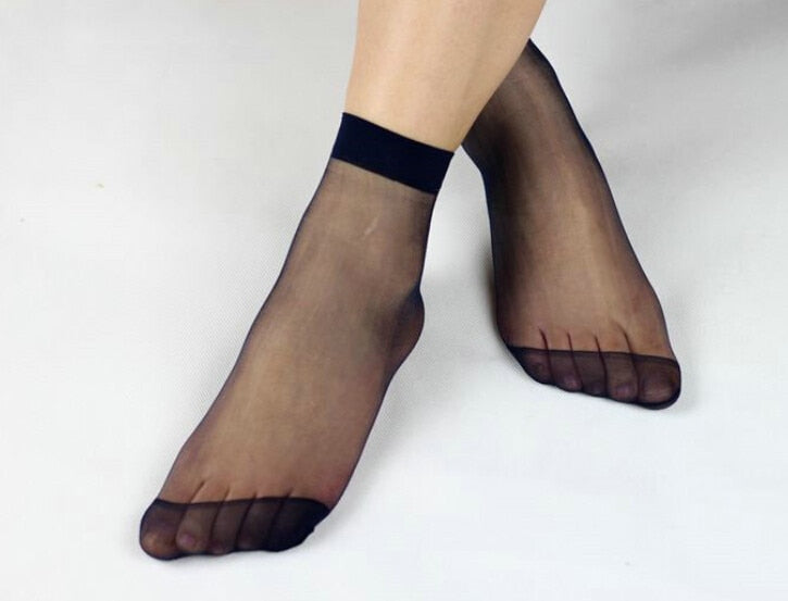 20 Pieces 10 Pairs Multicolor Ankle High Sexy Simple Ultra Thin Short Nylon Socks Women Crystal Transparent Elastic Girl Socks - E-Esther Clothing Store