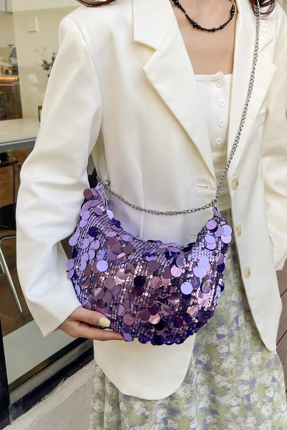 Sequin Chain Crossbody Bag - E-Esther Clothing Store