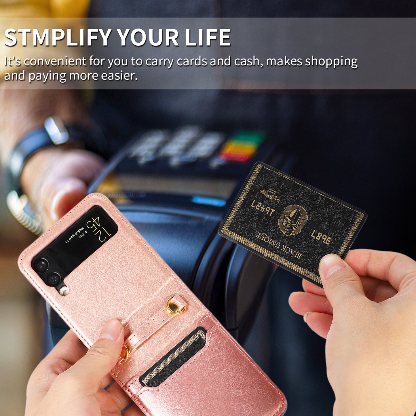New Samsung Z Flip5 Folding Screen Phone Case with Diagonal Span Galaxy Z Flip4 Card Insertion Protective Cover - E-Esther Clothing Store