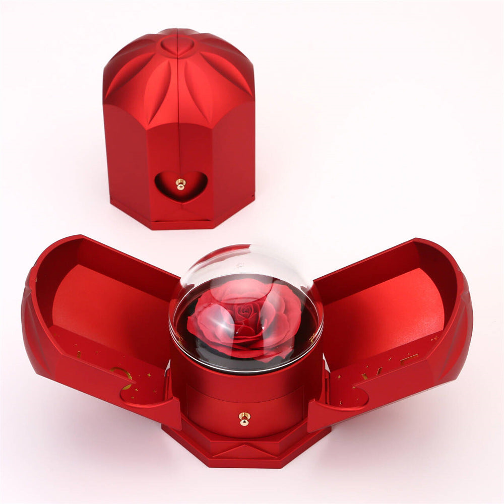 Double open rose gift box drawer style rose jewelry box angel wings Chinese Valentine's Day necklace gift box - E-Esther Clothing Store