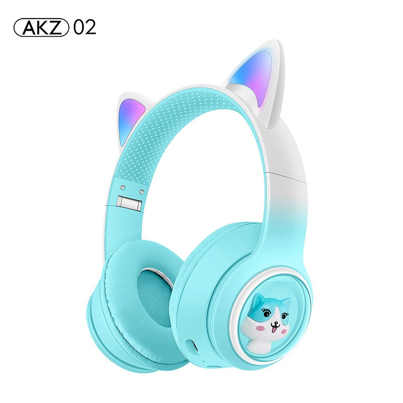 AKZ-02 light-emitting Cat's ears headworn Bluetooth headset subwoofer game video game wireless headset - E-Esther Clothing Store