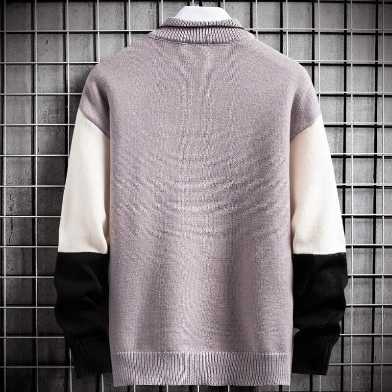 Patchwork Warm Sweater Men Turtleneck Mens