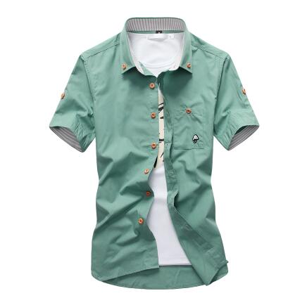 Mushroom Embroidery Mens Short Sleeve Casual Shirts Summer Cotton Shirts - E-Esther Clothing Store