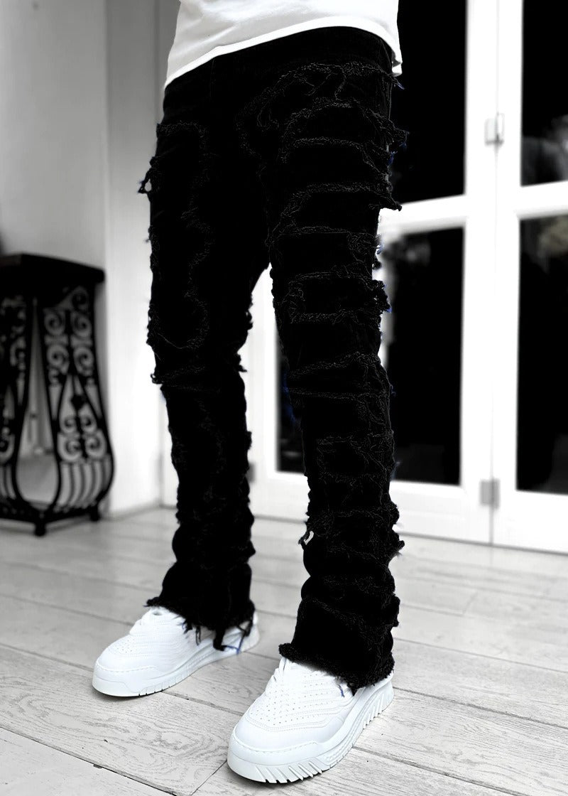 Men's denim straight leg pants with elastic patch fabric - E-Esther Clothing Store