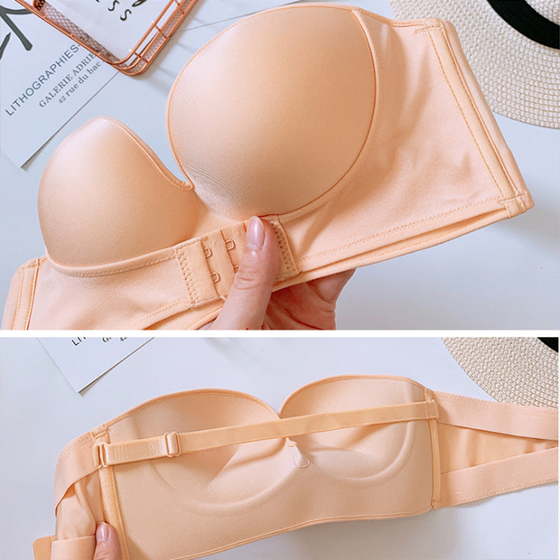 Oxygen bra for women without shoulder straps front buckle gathering anti slip invisible breathable wrapped bra - E-Esther Clothing Store