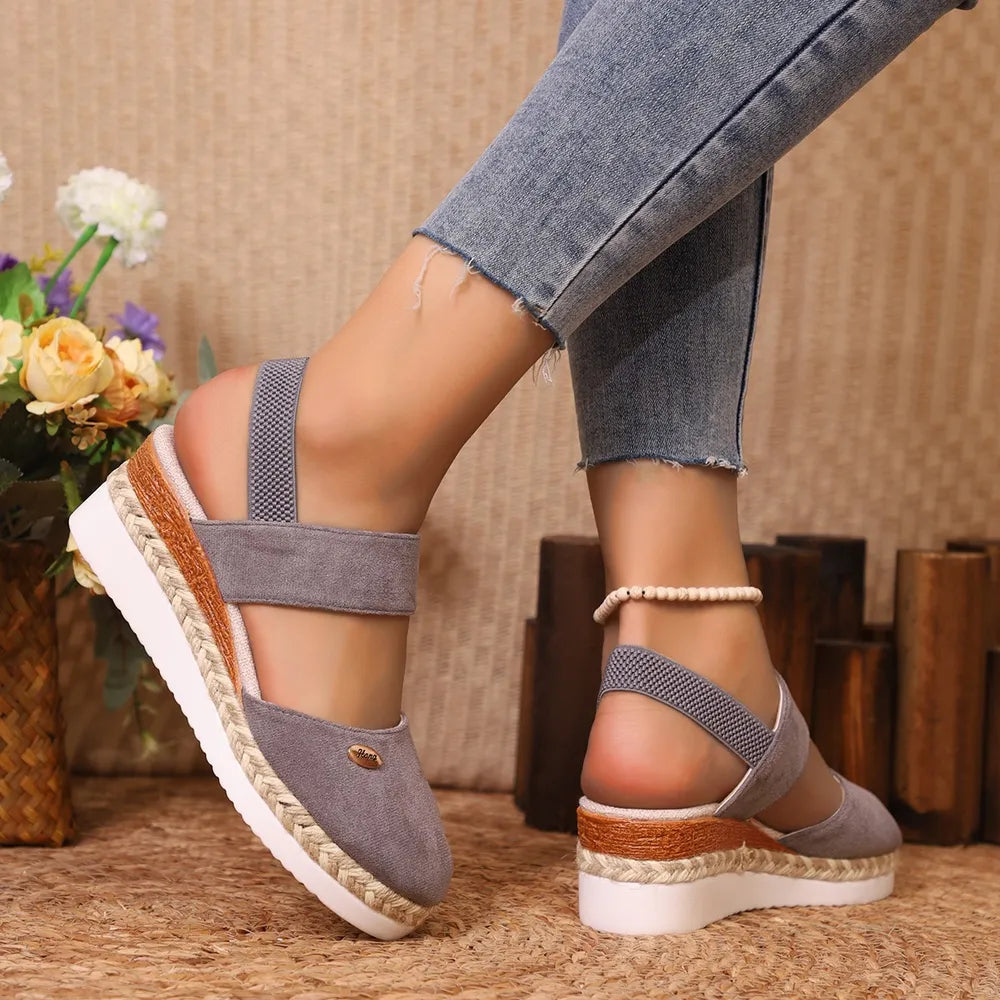 Round Toe Wedge Sandals - E-Esther Clothing Store