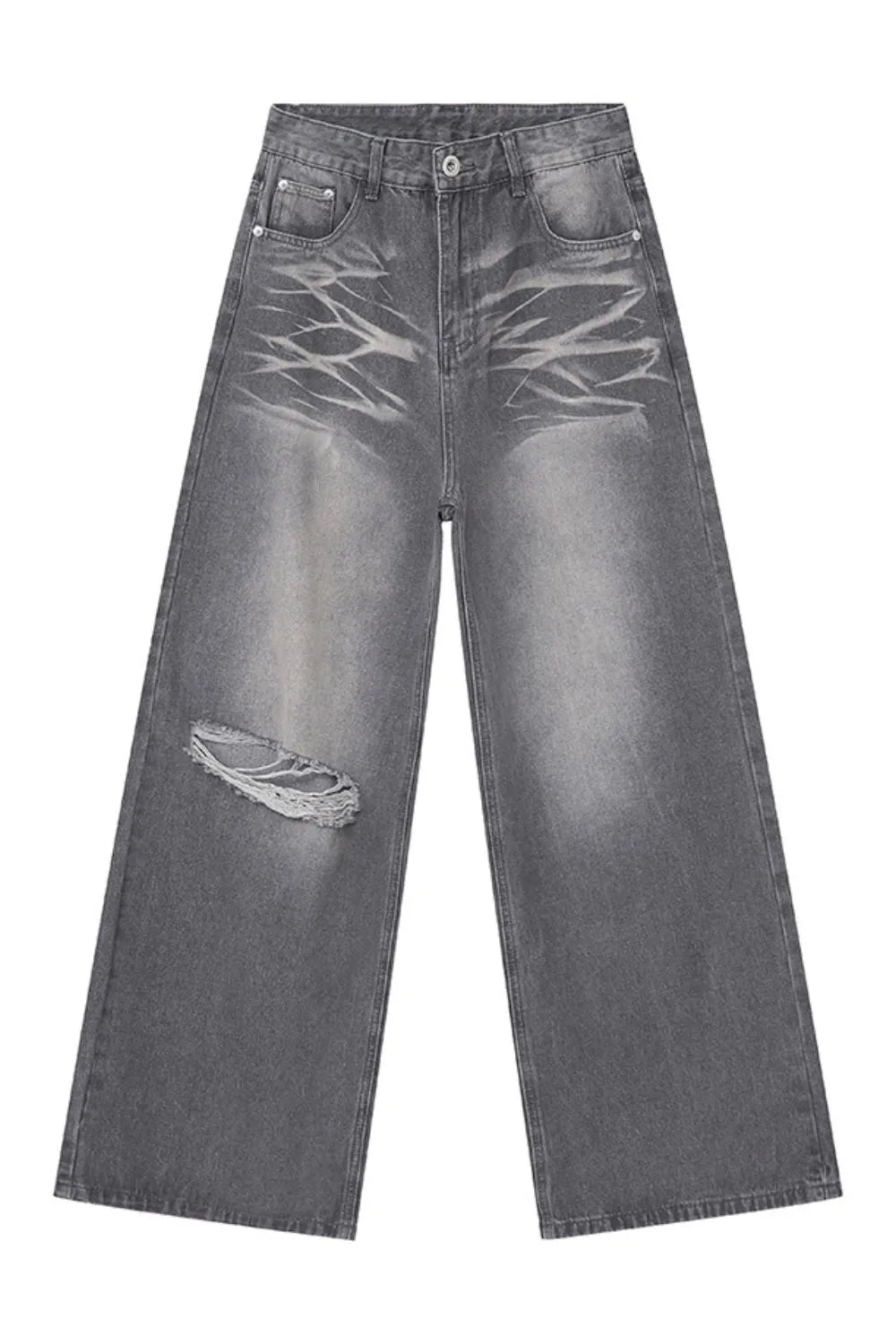 Distressed Wide Leg Jeans with Pockets - E-Esther Clothing Store