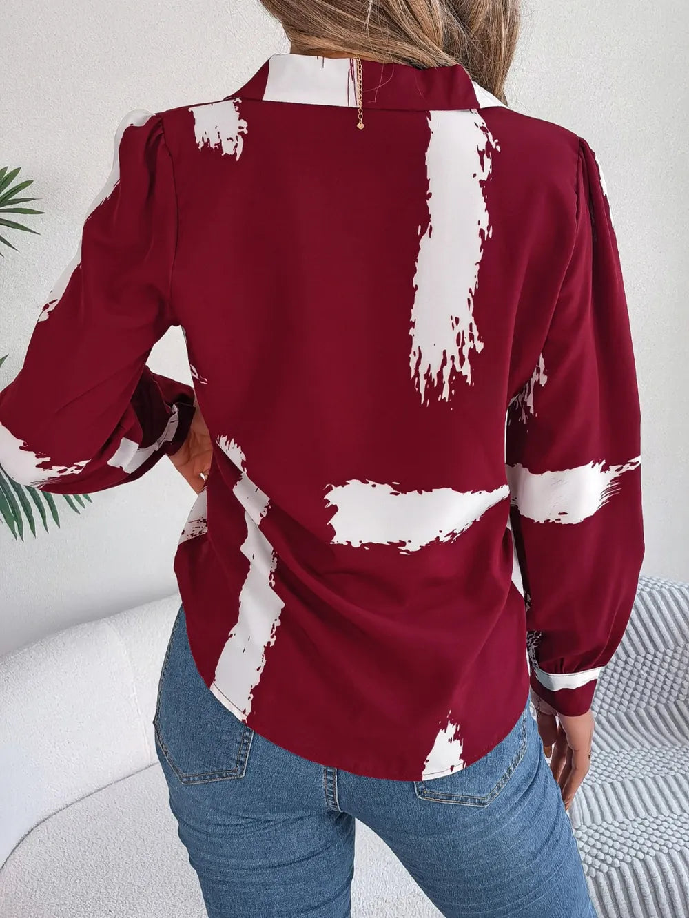 Printed Collared Neck Button Up Shirt - E-Esther Clothing Store