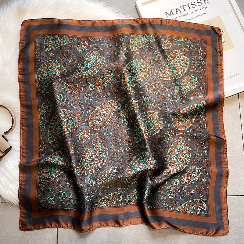 Retro printed scarves cashew nuts versatile temperament scarves women's small square scarves decorative scarves - E-Esther Clothing Store