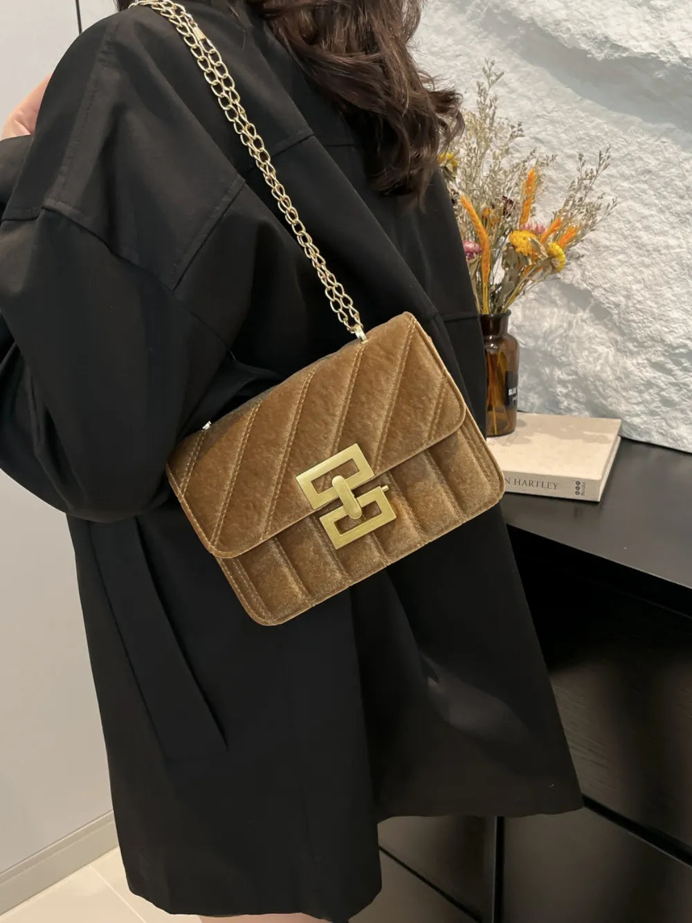 Solid Color Chain Shoulder Bag - E-Esther Clothing Store