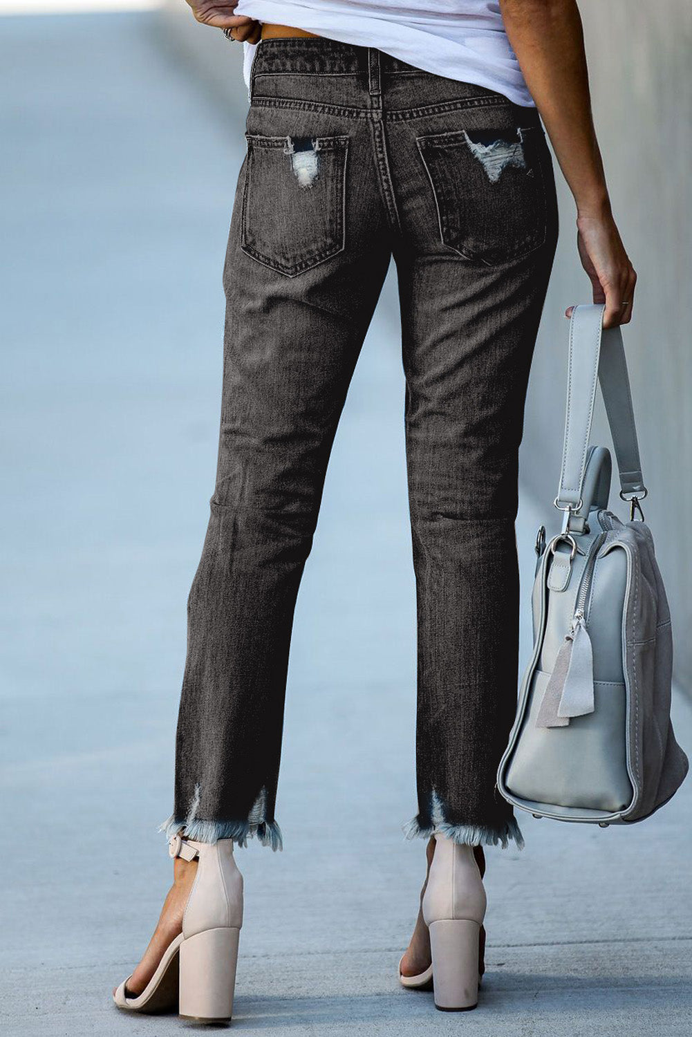 Black Distressed Boyfriend Denim Pants - E-Esther Clothing Store