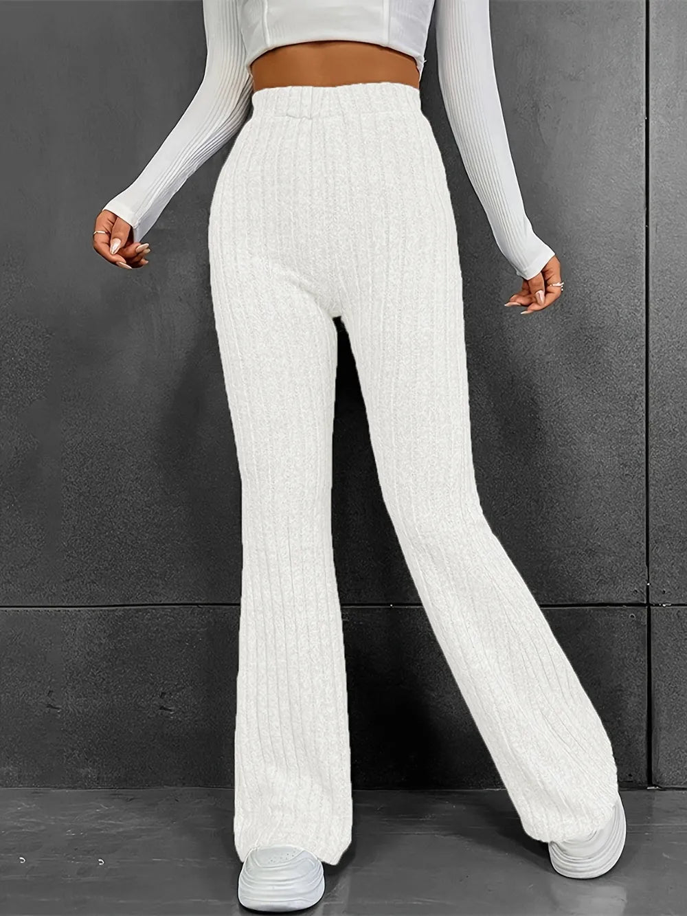 Fashionable and casual solid color micro flared high waisted pants for women - E-Esther Clothing Store