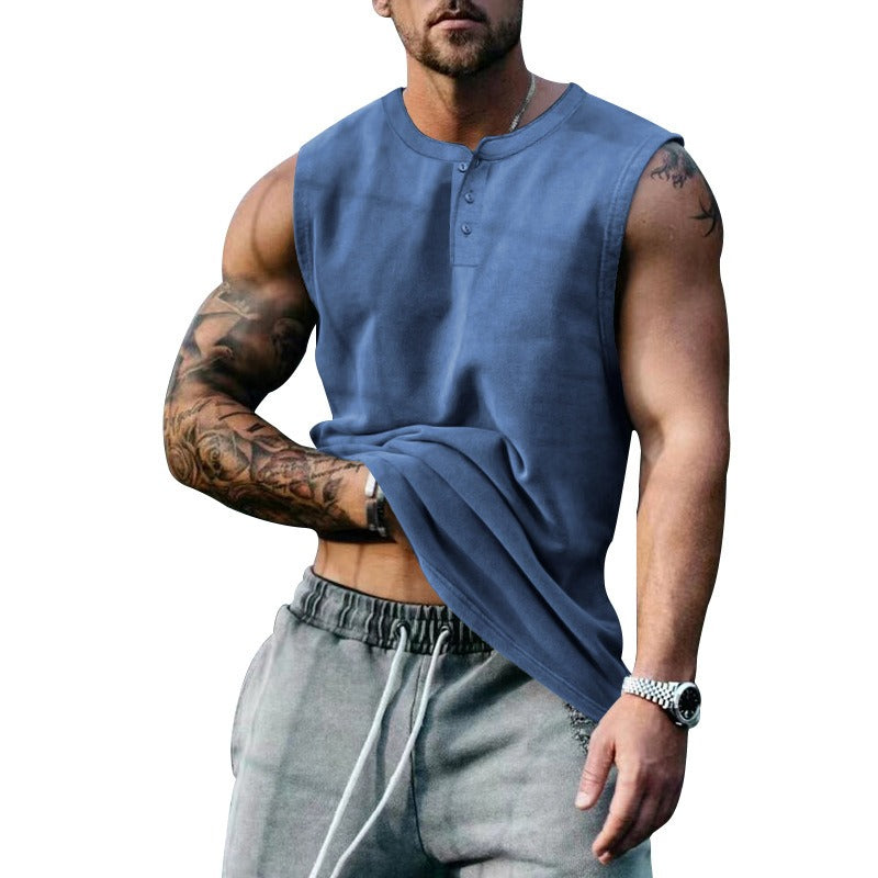 Summer Mens Youth Sports Basketball Tank Top Large Round Neck Button up Sleeveless T shirt Mens Sweetheart - E-Esther Clothing Store