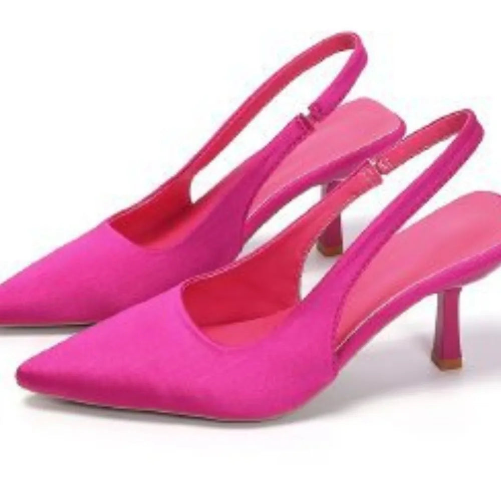 Point Toe Kitten Heel Slingback Pumps - E-Esther Clothing Store