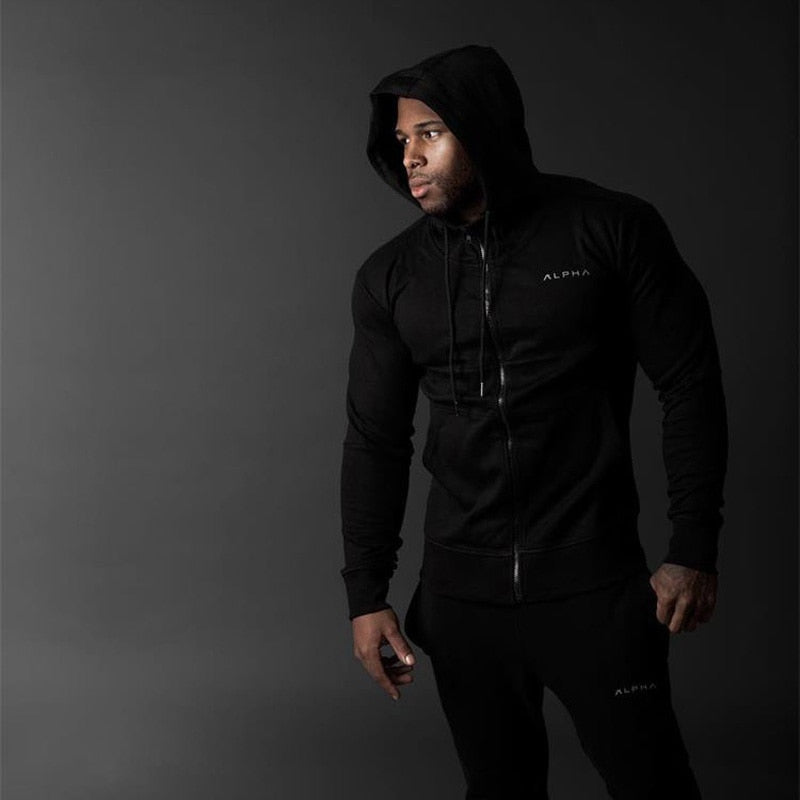 Mens Hoodies Fashion Alpha Brand Hoody Cotton Long Sleeves SweatShirt Zipper Cardigan Style Hoody Male Casual Sweatshirt - E-Esther Clothing Store