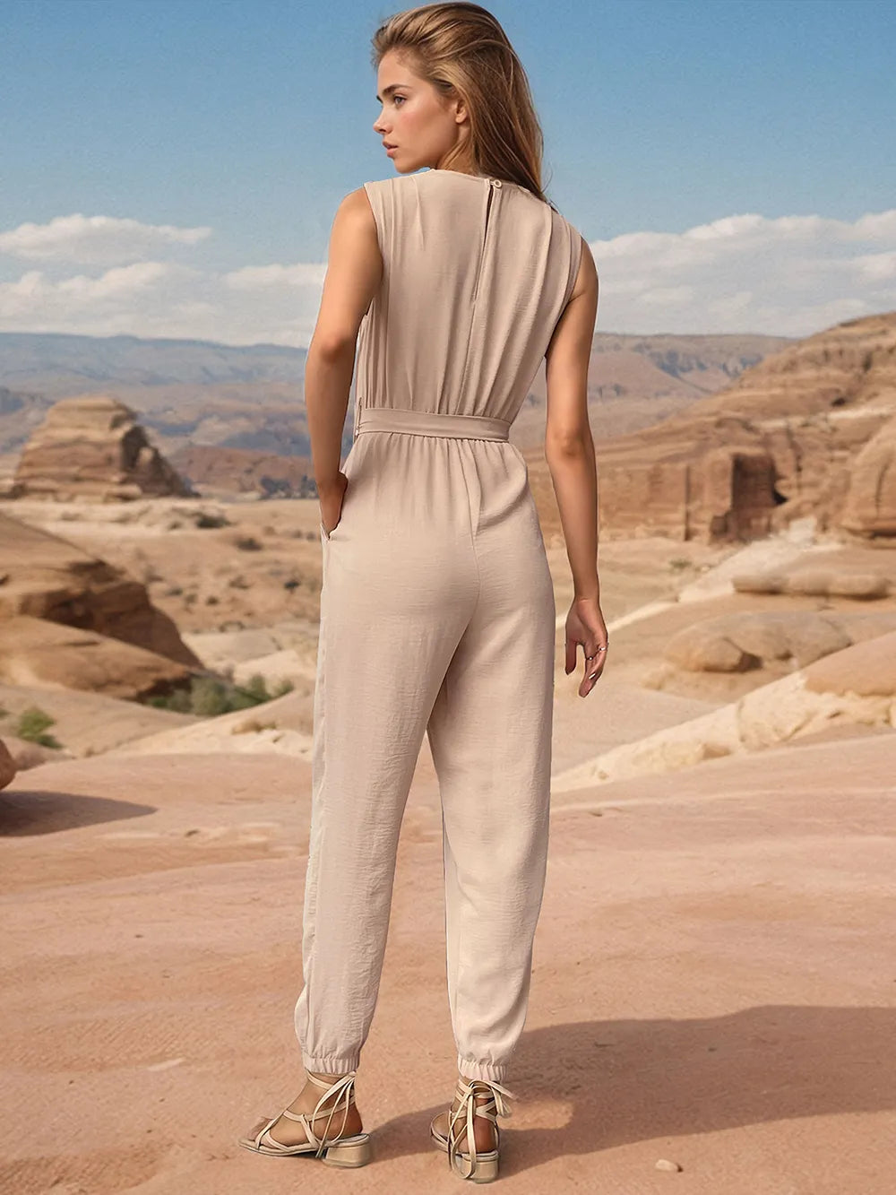 Tied Surplice Sleeveless Jumpsuit - E-Esther Clothing Store