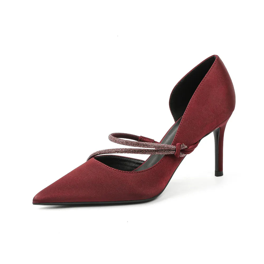 Point Toe Rhinestone High Heel Pumps - E-Esther Clothing Store