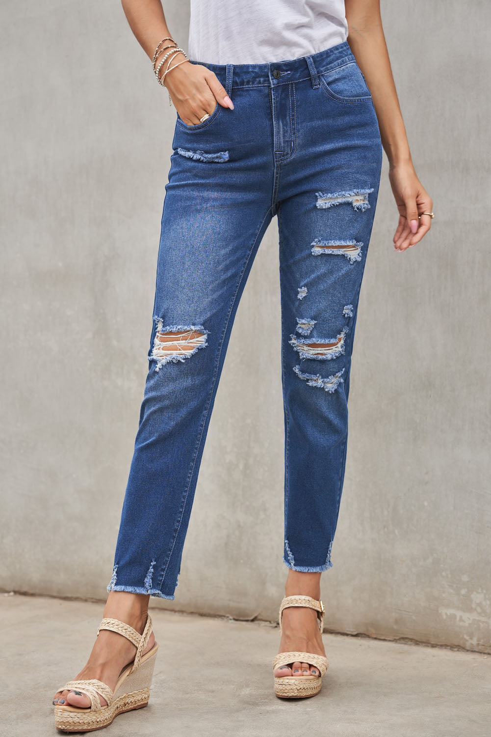 Black Distressed Boyfriend Denim Pants - E-Esther Clothing Store