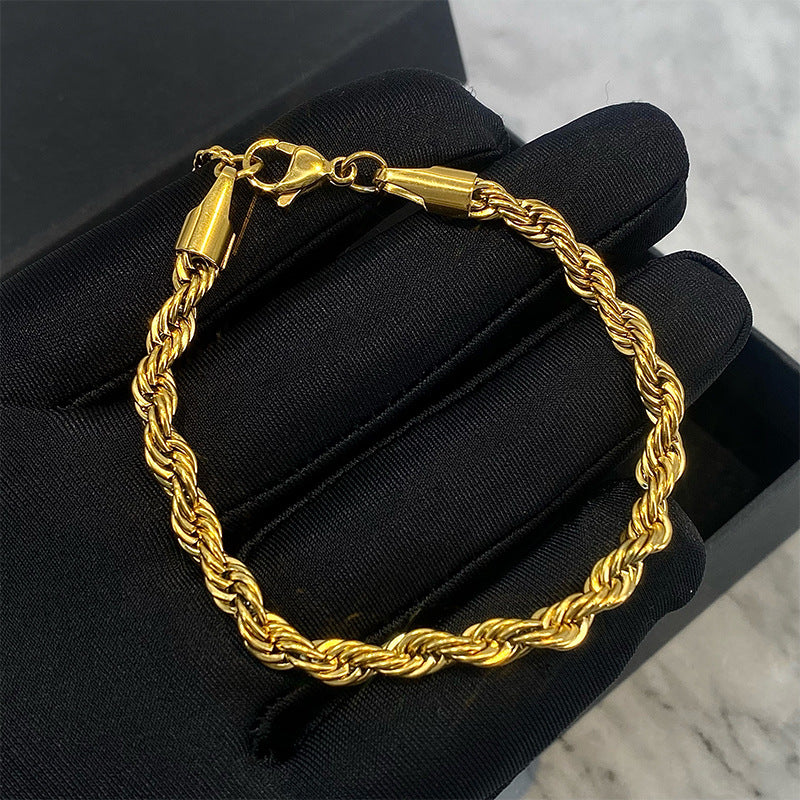 Hip hop gold Fried Dough Twists chain thick bracelet small jewelry chain - E-Esther Clothing Store