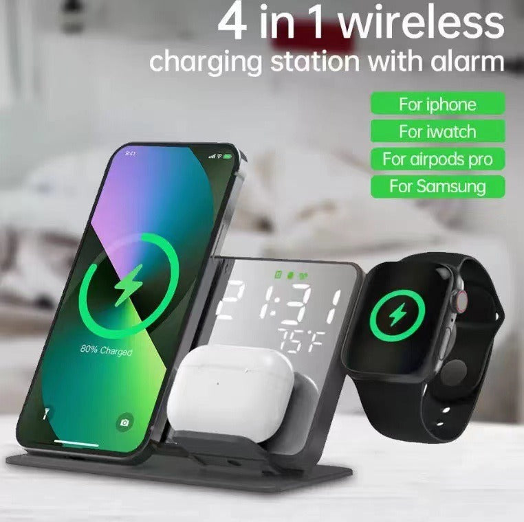 15W Four in One Wireless Charging Clock LED Digital Display Alarm Clock Temperature Display Wireless Charging - E-Esther Clothing Store
