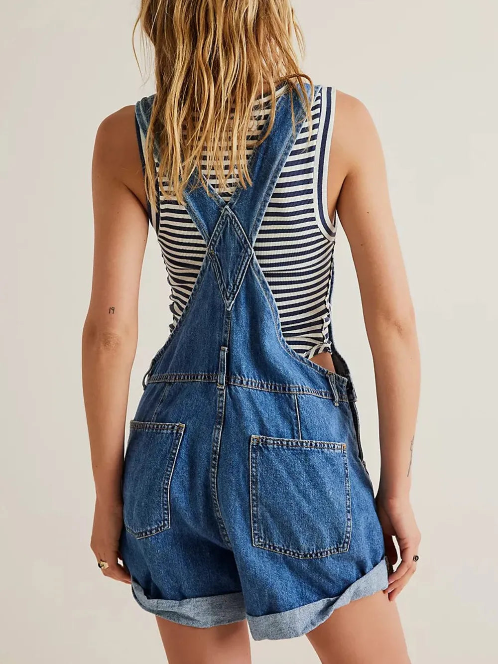 Wide Strap Square Neck Denim Overalls - E-Esther Clothing Store