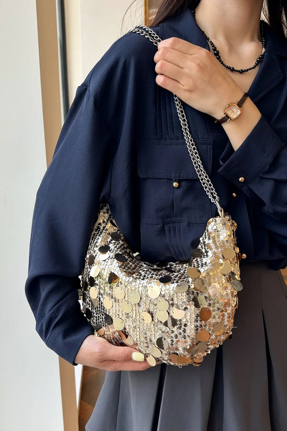 Sequin Chain Crossbody Bag - E-Esther Clothing Store