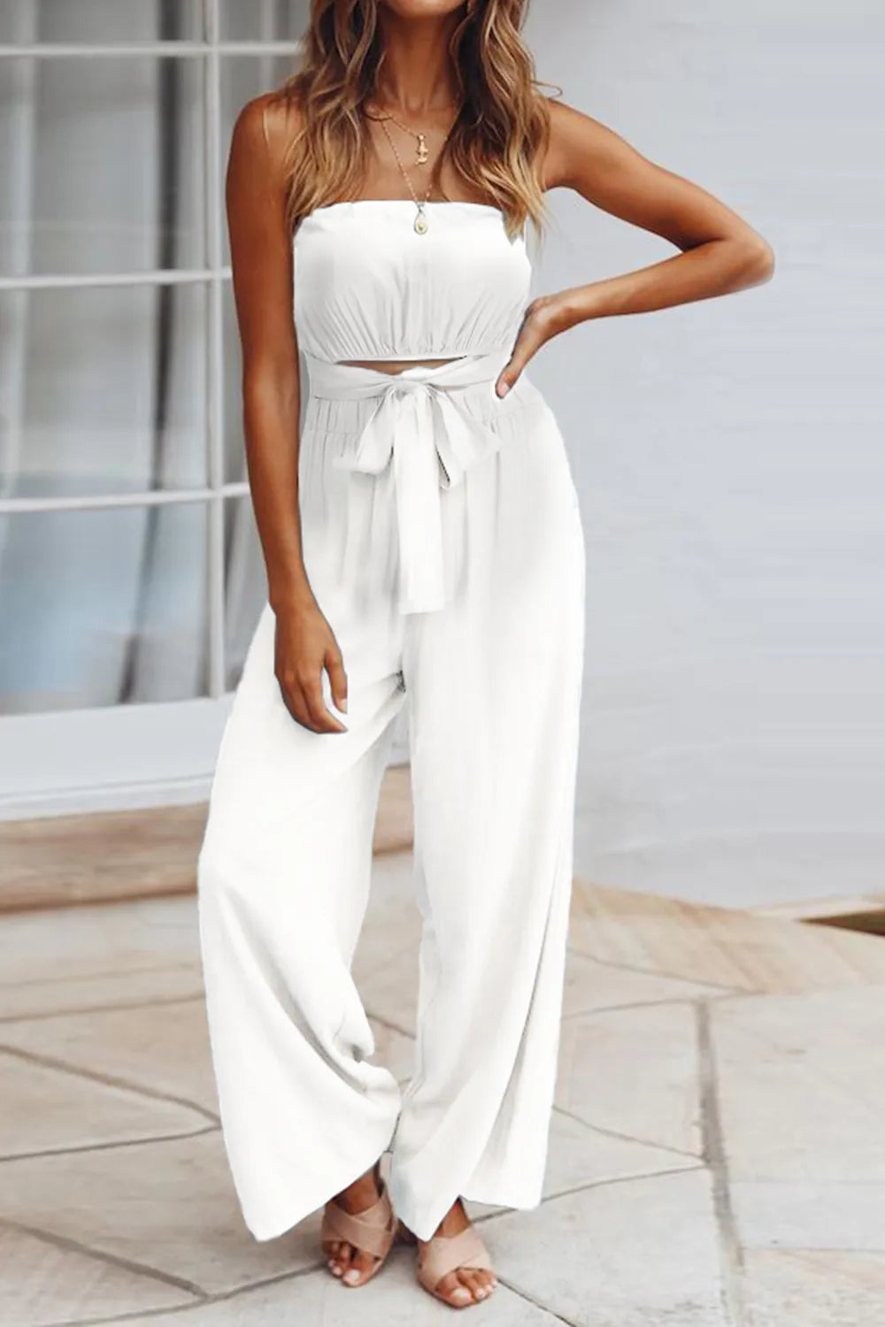 Tied Cutout Tube Wide Leg Jumpsuit - E-Esther Clothing Store